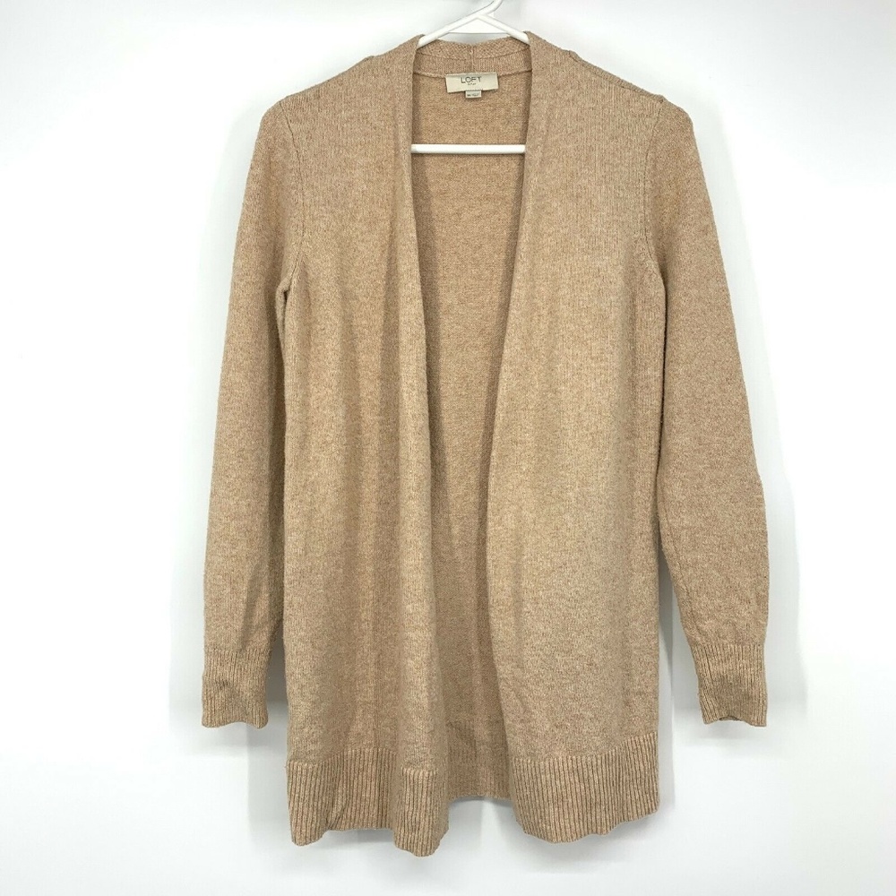 LOFT Cardigan Brown Open Front Knit Long Sleeve Ribbed